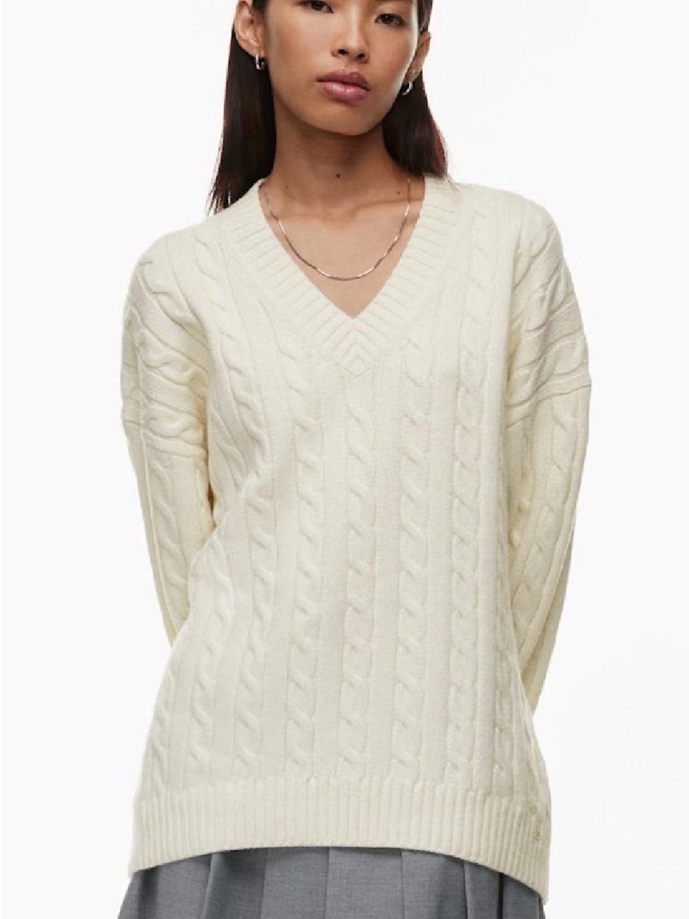 Sunday Best Cream Cable V-Neck Sweater